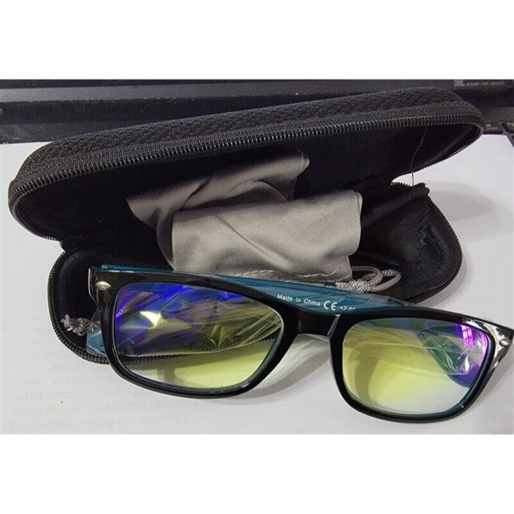 CessBlu Black Blue Rectangle Blue Light x0 Reading Nerd Glasses 86875